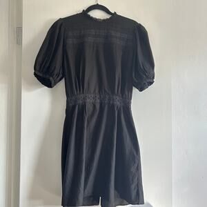 Matin Black Cotton Eyelet Lace Puff Sleeve Button Front Dress US 4